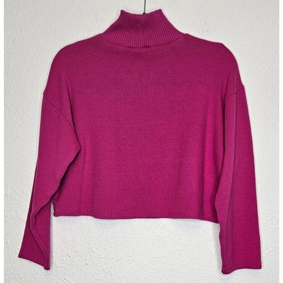 Zara Sweater Womens Small Pink Rib Mock Neck Boxy Oversized Cropped Retro Fun - Picture 5 of 8